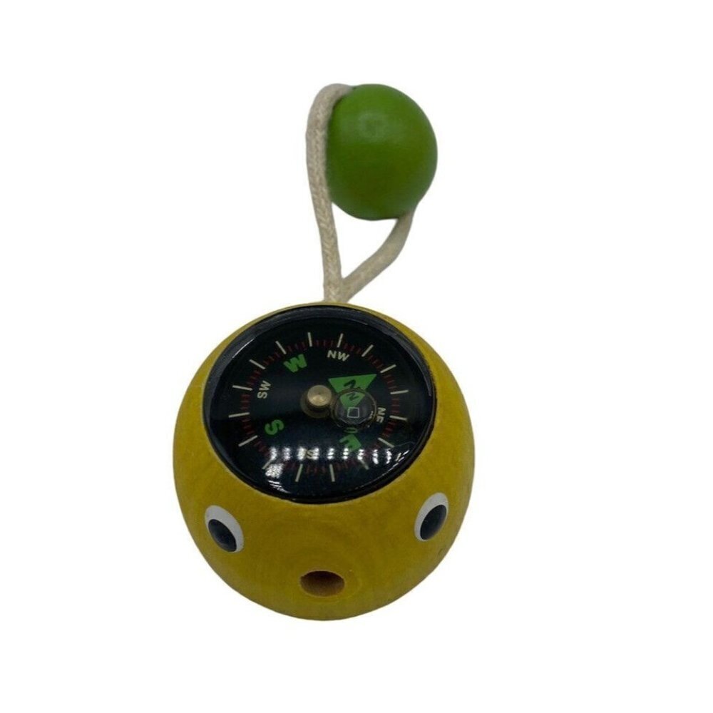 Sassafras Enterprises Mini Compass Wood 2004 Toy Cord Bead Colorful Camp Yellow